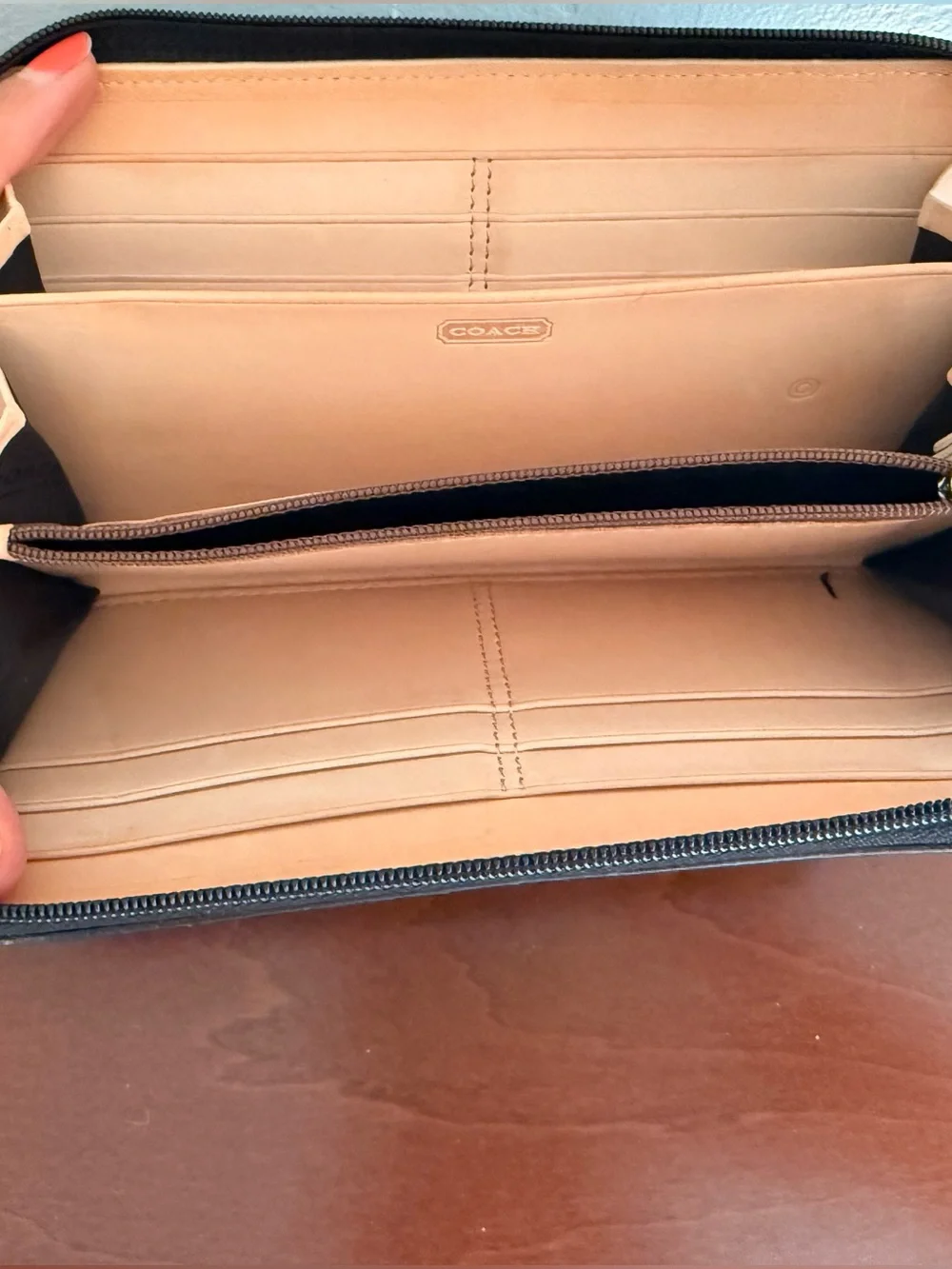 Coach Black and Gray Signature Canvas Wallet with Black Leather Trim